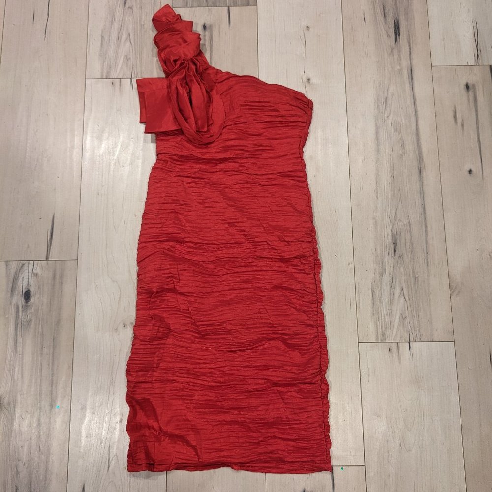 Red Ruched One Shoulder Evening Dress